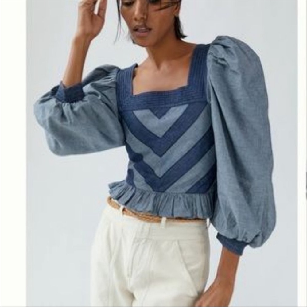 Anthropologie Denim balloon sleeves blouse
